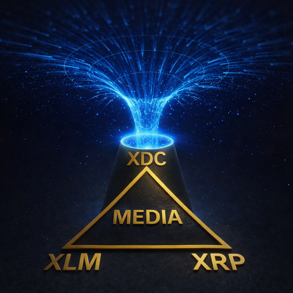 Abstract blue portal with a gold triangle representing access to a token-based digital economy